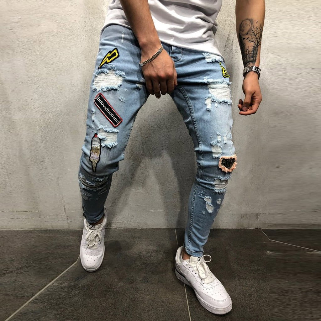 Edvintorg 2023 Skinny Jeans Men Painted Stretch Slim Fit Ripped Distressed  Pleated Knee Patch Denim Pants Casual Trousers Men Clothing On Clearance
