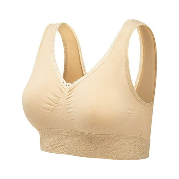 Besolor Sports Bras, Stretchy Comfort Bras for Women, Seamless, Wireless,  Sleep Yoga Bras with Removable Pads Beige