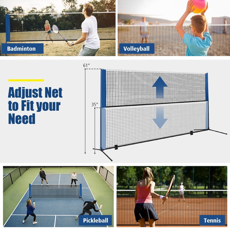 COSTWAY 670 x 92 cm draagbaar tennisnet, picklebalnet in officiële afmetingen met metalen frame en draagtas, volleybalnet, multifunctioneel net, outdoor, weerbestendig, voor kinderen en volwassenen