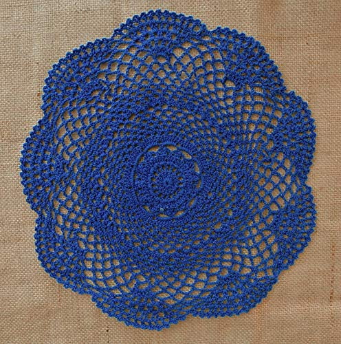 Chic Flower Hand Crochet Cotton Round Deep Blue Doily 
