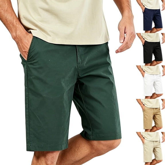 Men's Casual Chino Shorts Loose Fit Thin Breathable Summer Work Pants, Cotton-Spandex Elastic Waist Quick Dry Business Office Daily Wear Activewear Essentials | JASKFLY,Army Green L