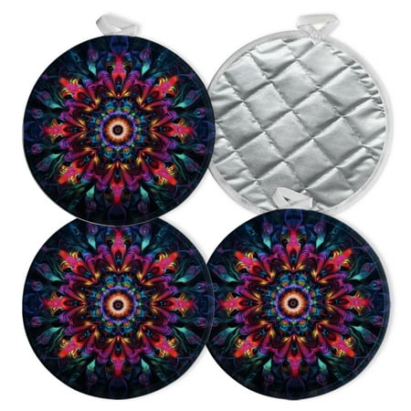 

4 PCS Pot Holders for Kitchen Potholders Sets with Hook for Oven Cooking Baking Neon - Hued Mandala - Style Floral Art