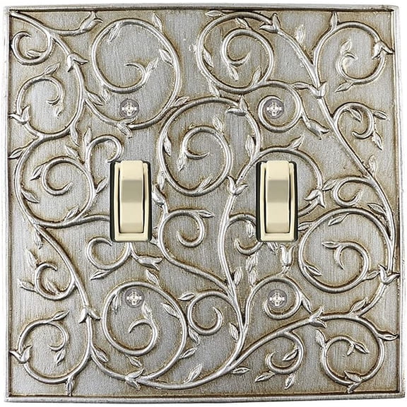 Meriville French Scroll 2 Toggle Wallplate, Double Switch Electrical Cover Plate, Aged Silver