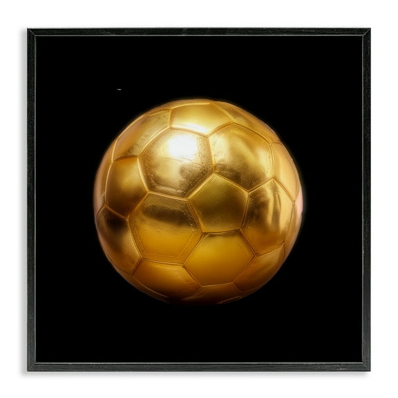 Stupell Industries Gold Designer Soccer Ball Sports Painting Black Framed Art Print Wall Art, 12 x 12
