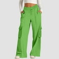 thumbnail image 3 of Audhol Cargo Sweatpants for Women, Women's Fashion Solid Color Waist Wide Leg Casual Pants with Pocket Pants Baggy Sweatpants for Women Green XL, 3 of 8