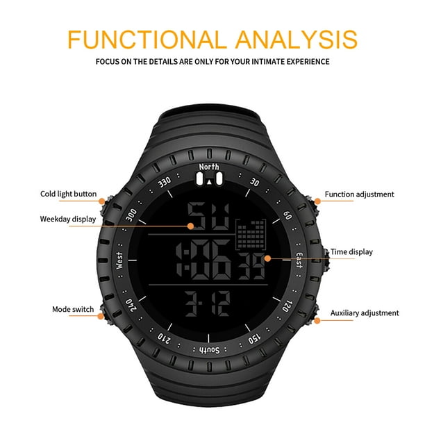 Mens Digital Watch SENORS Sport Watch Outdoor Waterproof Digital Watches LED Electronic Luminous Wristwatch with Stopwatch Alarm