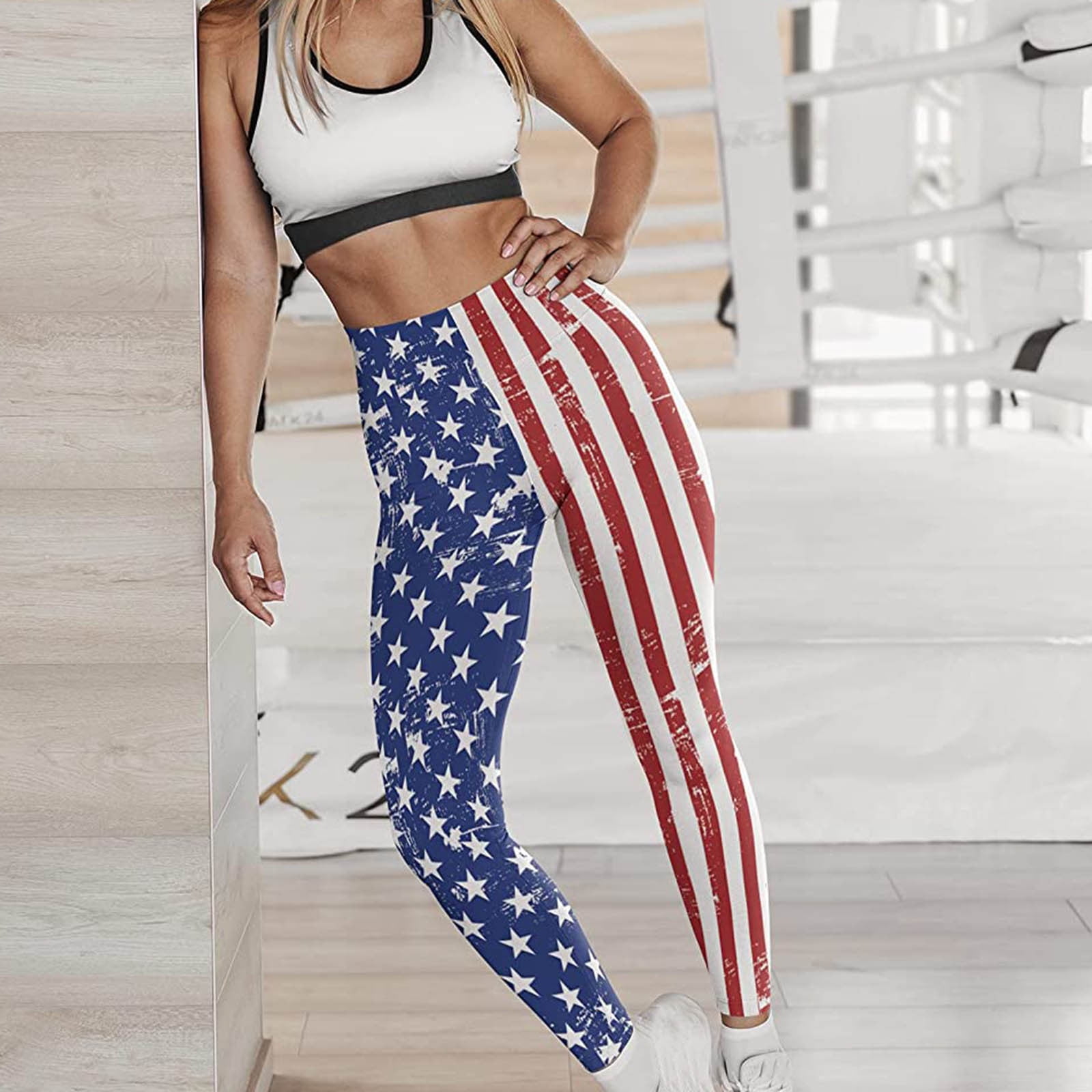 Clearance Sale Women s Pants Mrasaso Fashion Womens Stretch Leggings Independence Day Fitness Running Gym Sports Full Length Active Pants Blue M Walmart