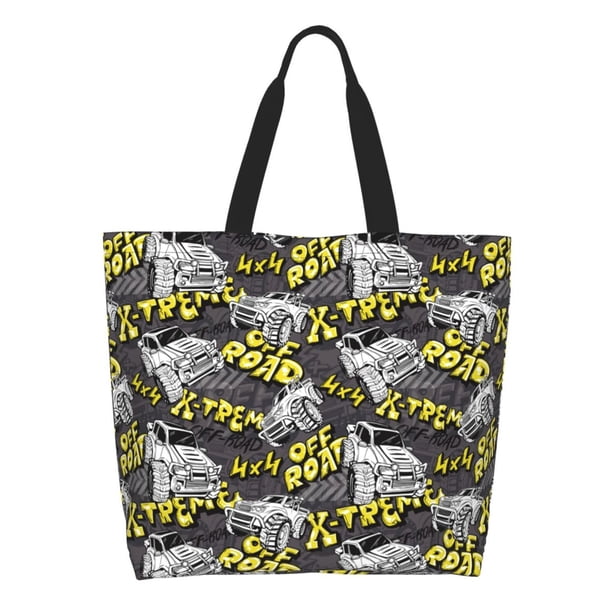 Balery White Retro Off-Road Vehicle Bolsa Tote Estilo Estético con Cremalleras, Bolsa de Hombro, Bolsa de Compras Grande y Plegable
