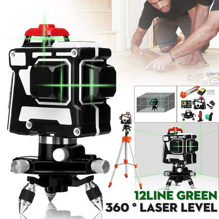 360° 12Line 3D 120X Green Light Laser Level Outdoor Cross Measure Tool W/