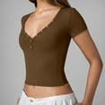 thumbnail image 4 of Women's T-Shirts Slim Fit Button Up Crop Top for Night Out - Stylish Short Sleeve Apparel, 4 of 7