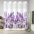 thumbnail image 6 of No Hook Shower Curtain with Built-in Rings - Purple Lavender Floral Washable Waterproof Fabric Bathroom Curtains for Hotel,Rentals, 66 X 72 Inch Long , Rustic Plants, 6 of 9