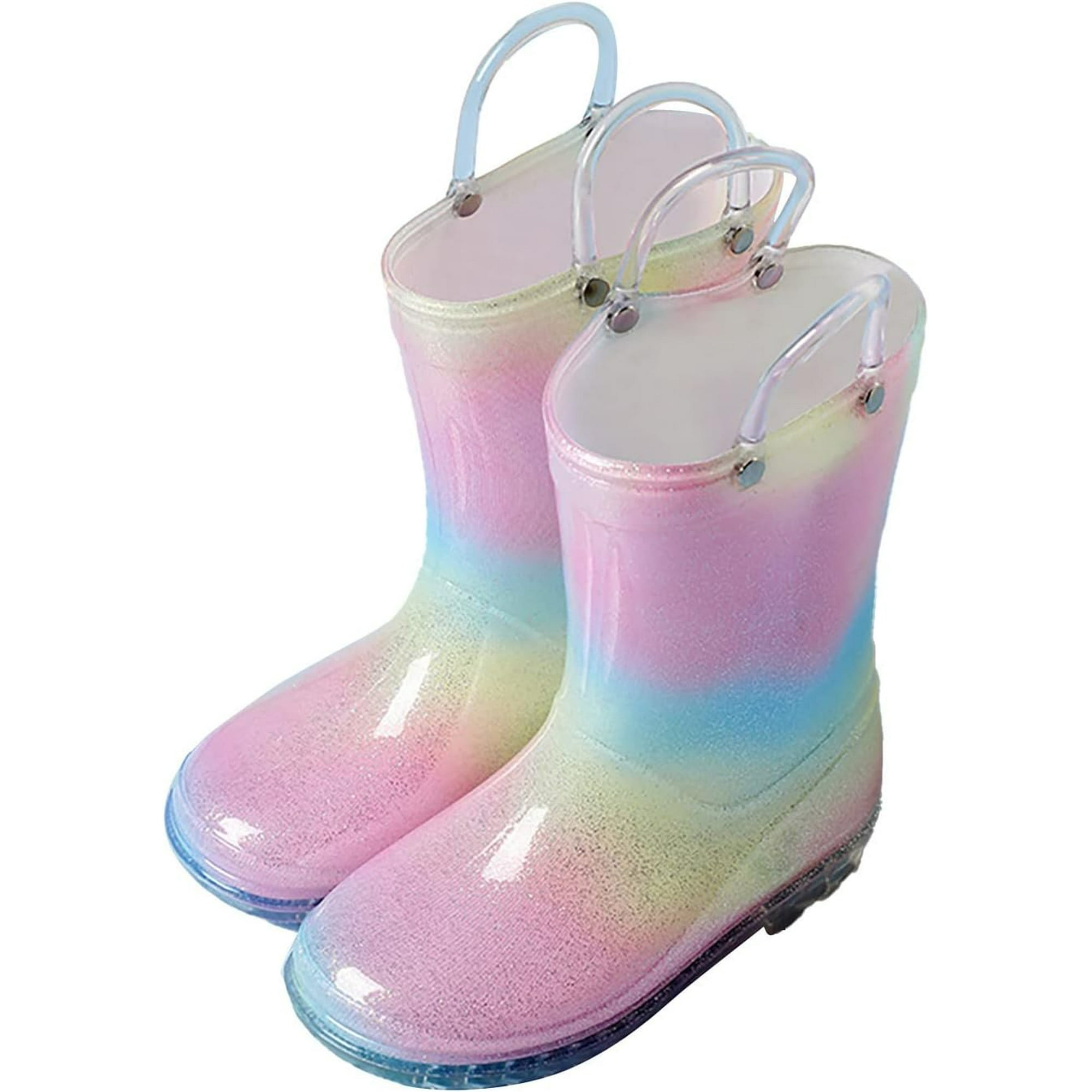 AVEKI toddler Kids Glitter Light Up Rain Boots For Girls Rainbow Rain Shoes Solid Color Boots With Easy On Boots Girls Size 13 0517M Walmart