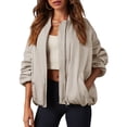 thumbnail image 4 of Women Oversized Casual Fully Lined Zip Up Jacket Coats with Pockets, 4 of 6