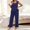 Navy, variant on Elvqul Loose Fit Sleeveless Square Neck Knit Fabric Long Pants Ruffled Hem Side Pockets Pajama Set Sleepwear Loungewear Ruffled Hem Pjs Flutter Strap Pjs Ruffle Detail Pajamas