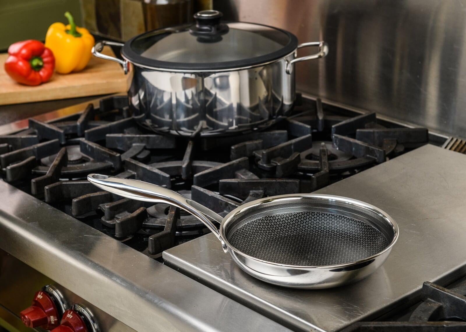 Black Cube Hybrid Quick Release Stainless Steel Frying Pan with Nonstick Coating, Oven-Safe Cookware