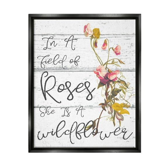 Stupell Industries Be a Wildflower Cursive Typography Jet Black Framed Floating Canvas Wall Art, 16x20, by Daphne Polselli