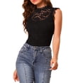 thumbnail image 1 of Blusa sin mangas de encaje con volantes semi transparente de Allegra K para mujer negra M, 1 of 1