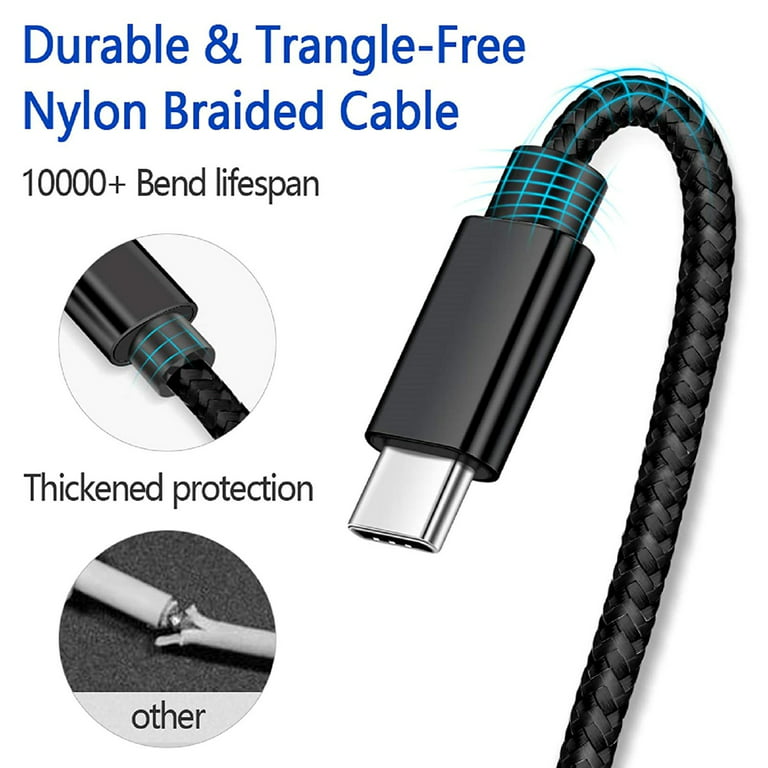 Câble USB Type C 2M/2 Mètre,3A Charge Rapide Nylon Tressé Cable