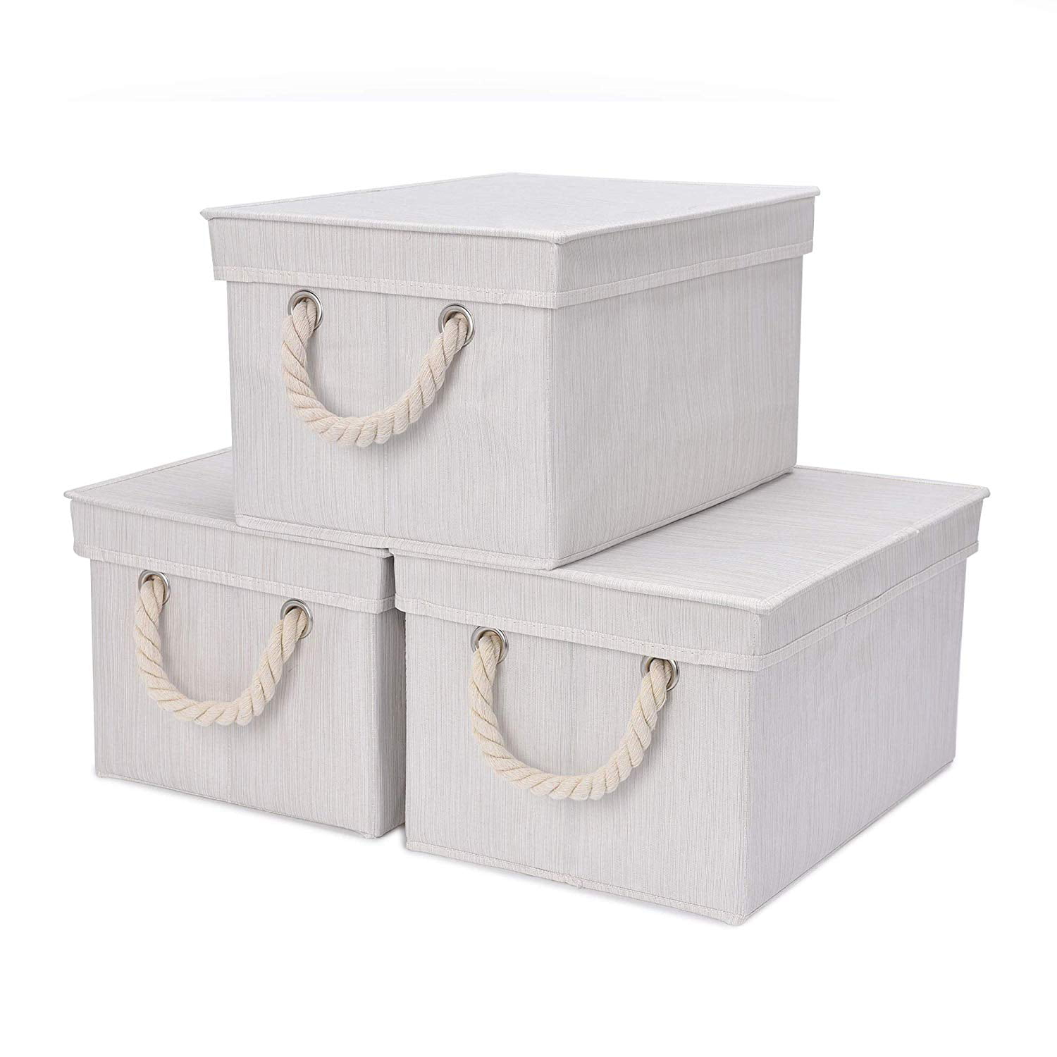 StorageWorks Storage Bins with Lid and Cotton Rope Handles, Foldable ...