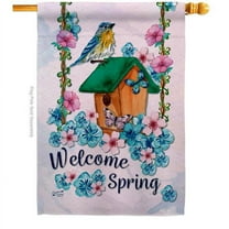 Welcome Spring Bird Animals 28 x 40 in. Double-Sided Decorative Vertical House Flags for Decoration Banner Garden Yard Gift