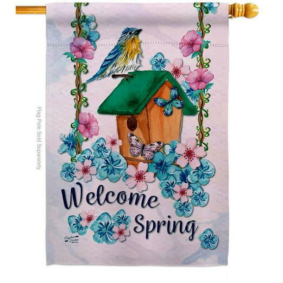 Welcome Spring Bird Animals 28 x 40 in. Double-Sided Decorative Vertical House Flags for Decoration Banner Garden Yard Gift