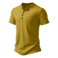 thumbnail image 4 of MIXUE Shirts For Men Summer Solid Color Round Neck Button Short Sleeve Casual Basic Pullover Tops T Shirts Sportswear,Yellow,XXXL, 4 of 4