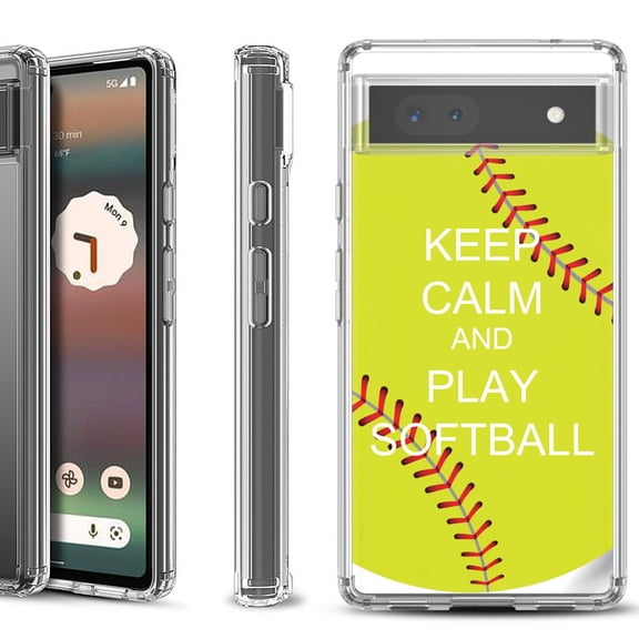 Shockproof Bumper Phone Case for Google Pixel 6a, by OneToughShield ® - Keep Calm Softball