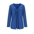 thumbnail image 5 of XPMWRP Womens V Neck Peplum Tunic Ruched Drawstring Front Long Sleeve Babydoll Solid Color Casual Flowy Blouse Tops Blue XXL, 5 of 9