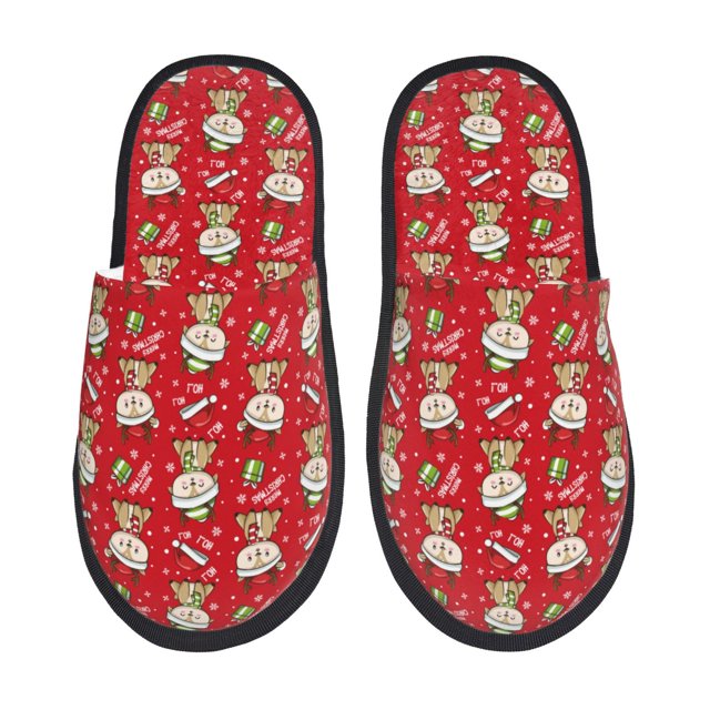 Balery cute Christmas Moose Pantuflas de Casa de Felpa Silenciosas con Diseño Estampado, Zapatillas Cómodas Antideslizantes de Algodón para Interior-Medium