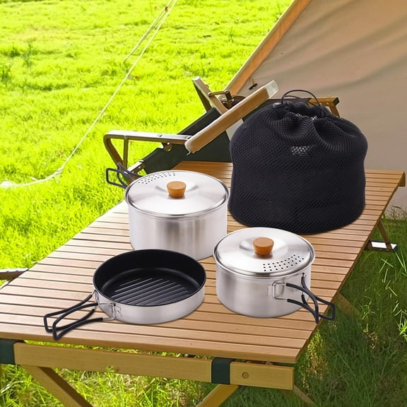 koolsoo Camping Cookware Set Camping Pots and Pan Folded Handle Outdoor Cook Gear Cooking Utensils Set for Cooking Picnic Backpacking
