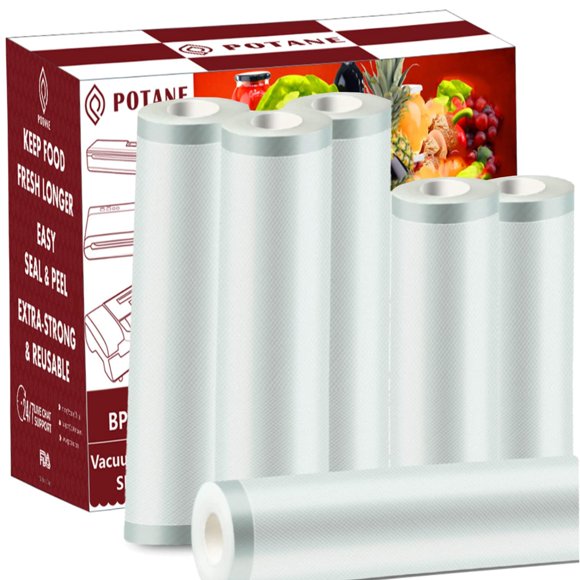 POTANE 6 Pack 11"x20'(3Rolls) and 8"x20' (3Rolls)Thickened Vacuum Sealer Bags , Smell-Proof, Puncture Prevention, Heavy duty for POTANE, Food Saver,