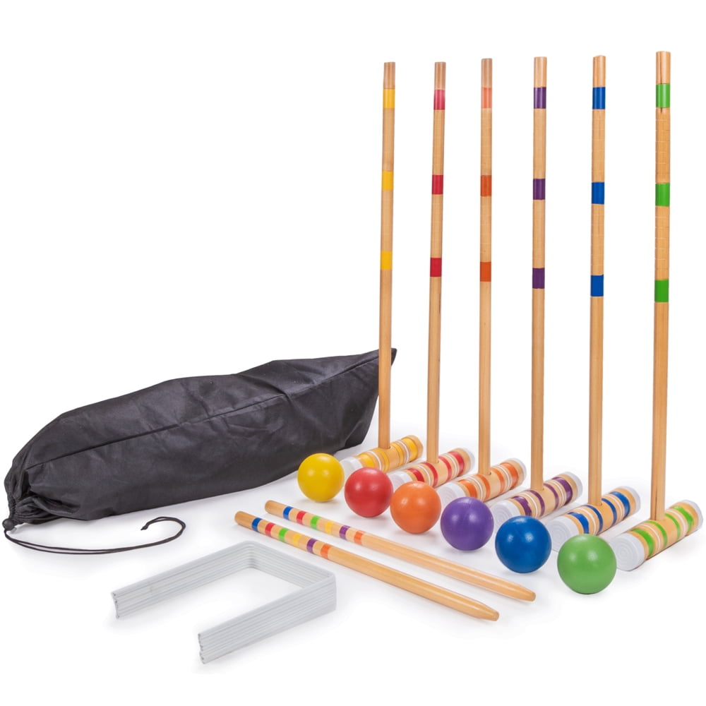 Crown Sporting Goods SixPlayer Travel Croquet Set with Drawstring Bag