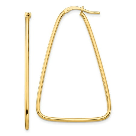 Solid Triangle Earrings - 14k Yellow Gold Solid 1.5mm Polished Large Triangle Dangle Hoop Earrings