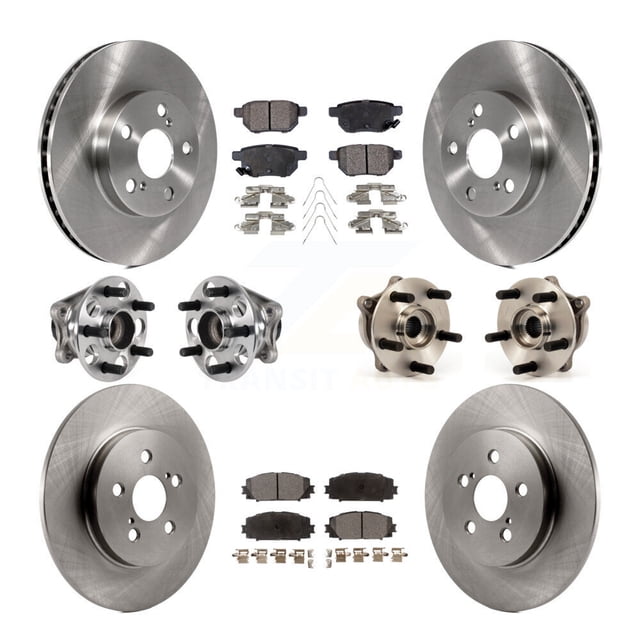 Transit Auto Front Rear Hub Bearings Assembly Disc Brake Rotors and Semi-Metallic Pads Kit (10Pc) for Car Lexus CT200h - Left Right Side (Driver Passenger) KBB-123961