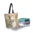 thumbnail image 2 of Open Top Canvas Tote Bag with Zipper Reusable Shopping Bag 13.5x15" Roomy Carryall Light Green Smiling Snowman, 2 of 9