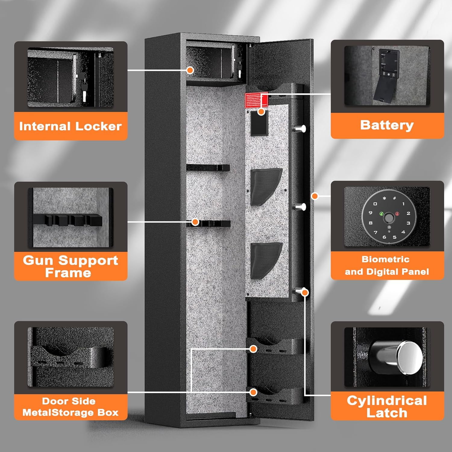 Superday 4-6  Gun Safe, Quick Access Large Gun Safe for Rifles and pistols with Fingerprint Keypad, Electronic Locking Gun Cabinet  Safe with Gun Safes Pocket and  Rack for Home, Office