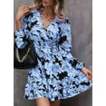 thumbnail image 6 of Women'S Floral Mini Dress Long Sleeve Casual V Neck Chiffon Modest Boho Flowy Fall Wedding Guest Dresses Royal Blue XXL, 6 of 9