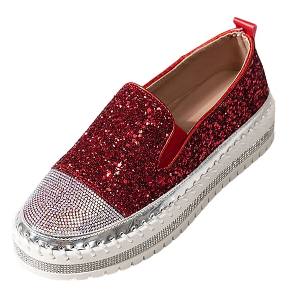 Wensltd Women's Flat Shoes Casual Round Toe Thick Soled Loafers Spring Summer Shoes for Women Trendy Red