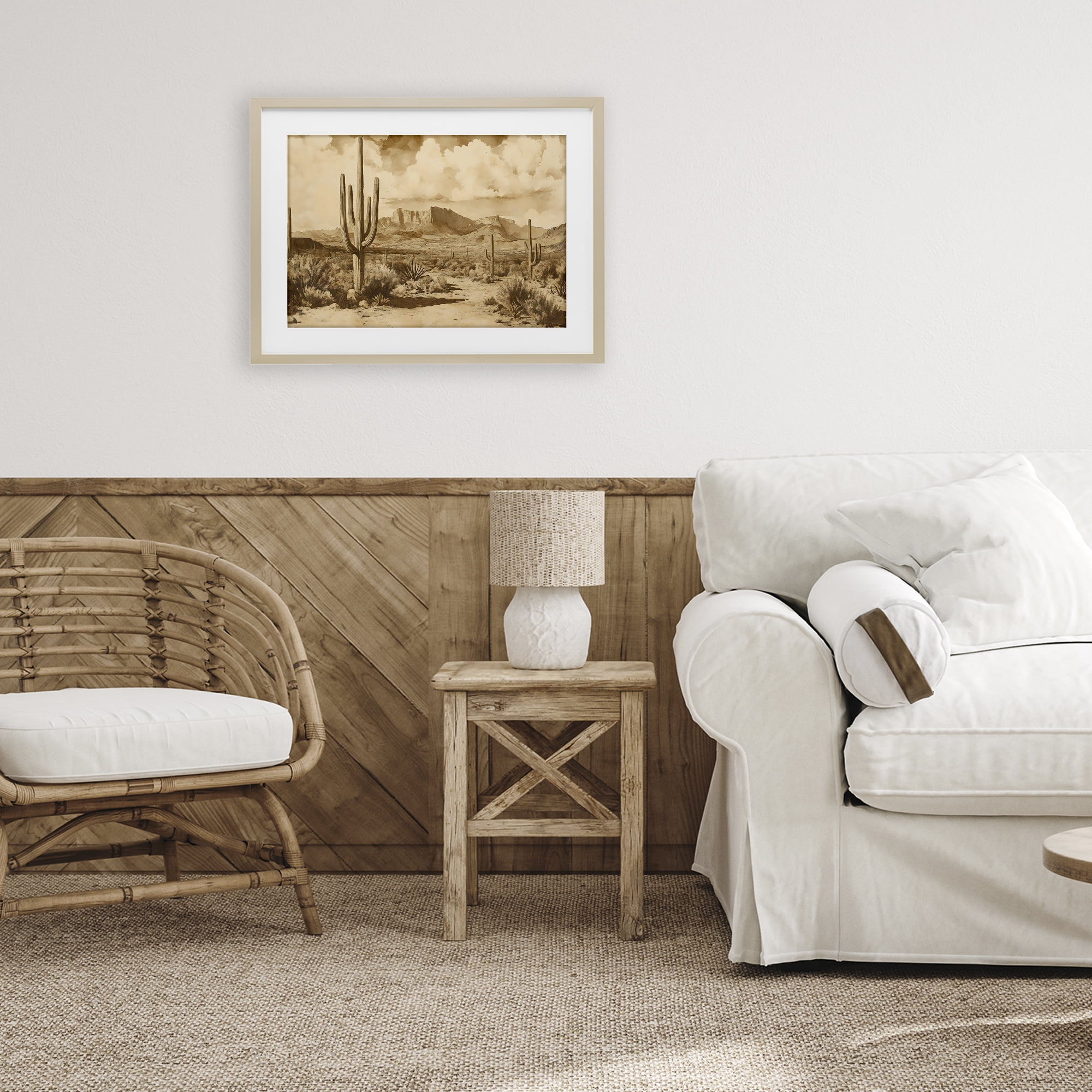 Stupell Industries Vintage Desert Peaks with Saguaro Birch Framed Print Under Glass, design by Franklyn Gregory