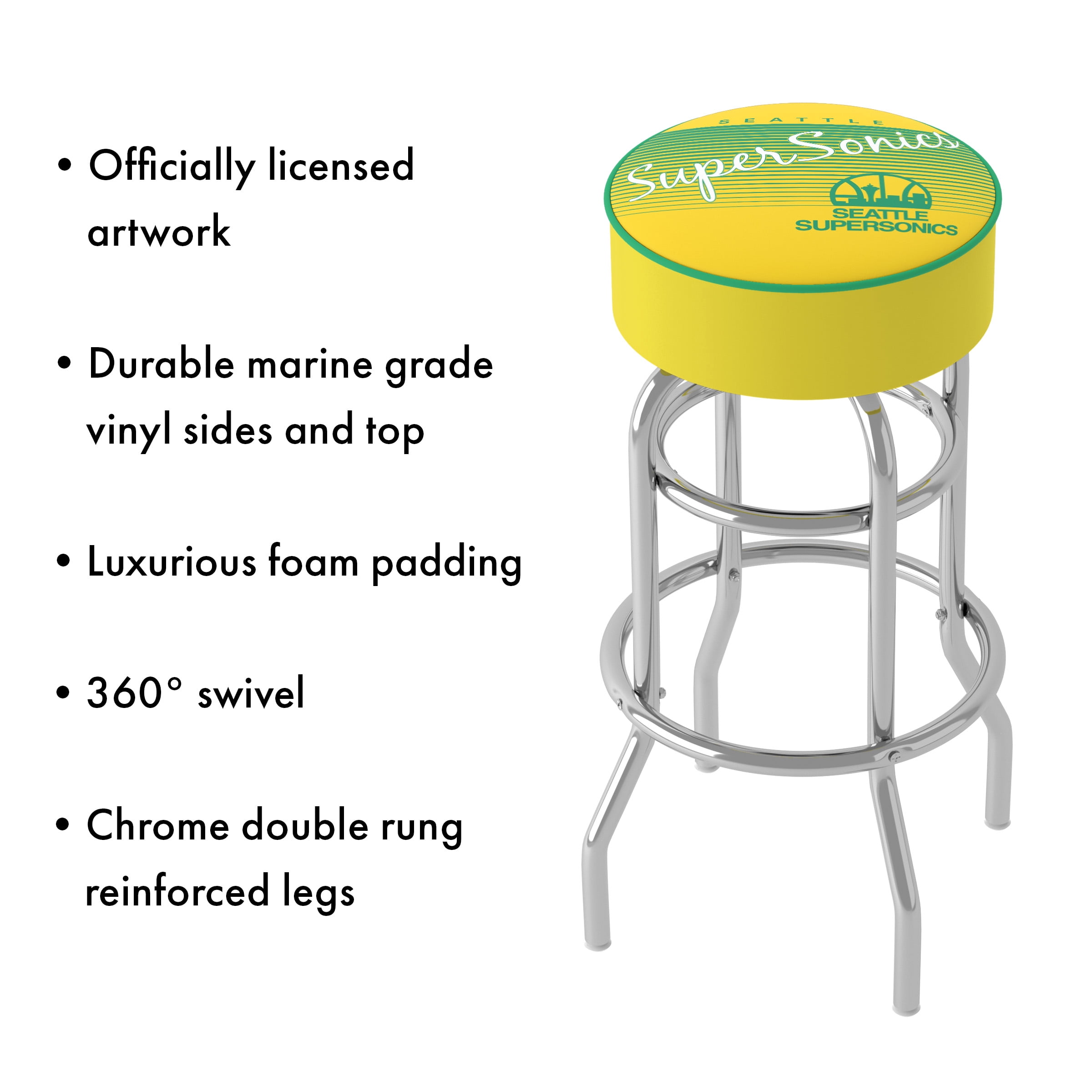 Trademark Gameroom Seattle Supersonics Hardwood Classics Bar Stool with Padded Seat