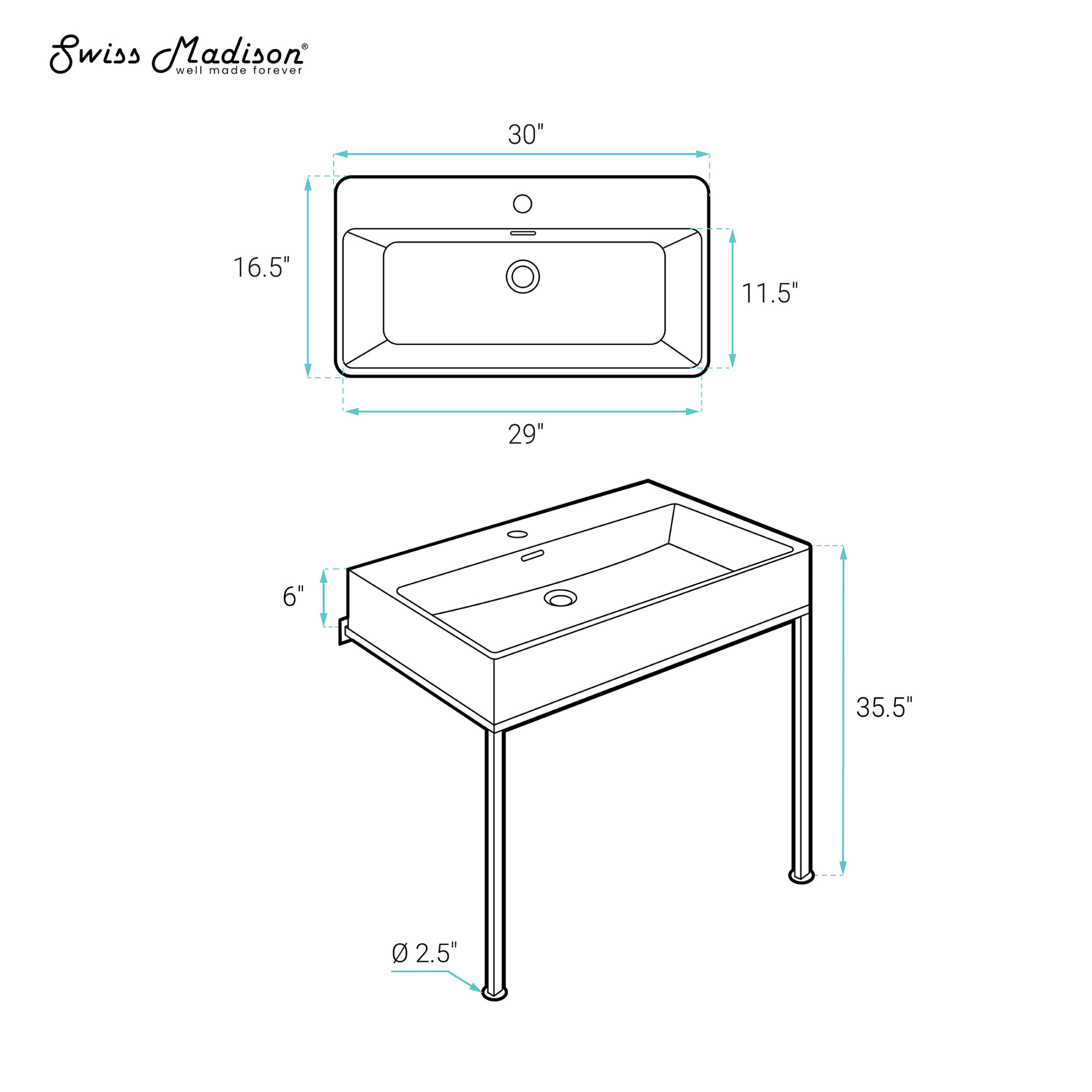 Concorde 30" Rectangle Console Sink with Matte Black Legs