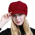 thumbnail image 3 of Muryobao Female Adult Women Winter Hat Slouchy Cable Knit Visor Crochet Beanie Hats Warm Snow Ski Skull Cap with Brim Red, 3 of 7