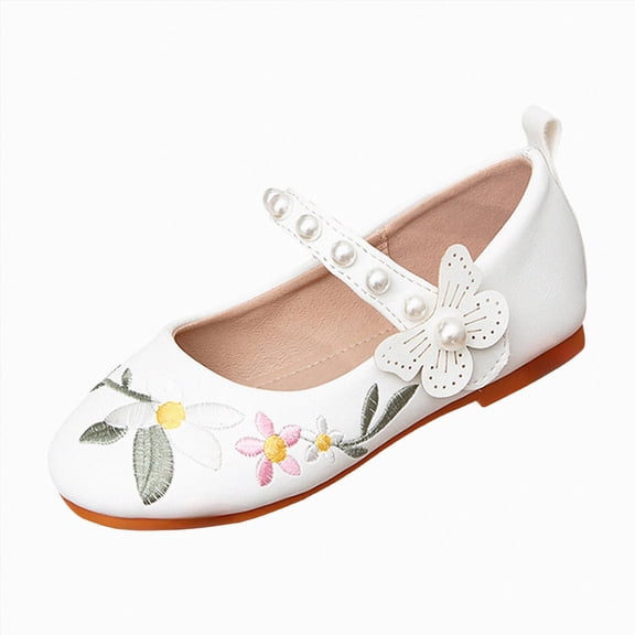 KPOPLK Toddler Kids Girls Dress Shoes Low Heels Mary Jane Shoes Fashion Flower Ballet Princess Flats Shoes Wedding Party Size 13,White