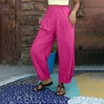 thumbnail image 3 of Lovskoo Womens Loose Fitting Cotton Linen Haren Pants High Waisted Wide Leg Casual Pants Hot Pink, 3 of 8