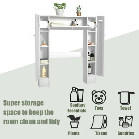 Costway Wooden Over The Toilet Storage Cabinet Drop Door