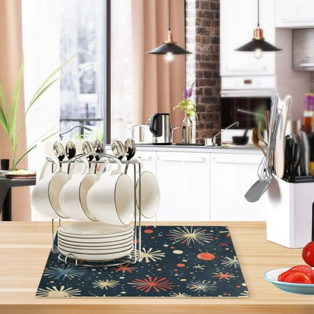 

Kitchen Leather Drying Mat 17.7*11.8*0.12 Inch Kitchen Drying Mat Coffee Machine Mat Dish Drying Mats Fast Water Absorption Beautiful Fashion Fireworks Pattern