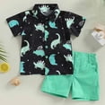 thumbnail image 2 of Baby Boy Outfits Dinosaur Print Lapel Short Sleeve Button Shirt Top And Shorts 2 Piece Everyday Wear Boys' Clothing Sets Size 2-3 Years, 2 of 6