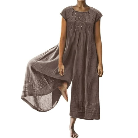 

Women s Jumpsuits Rompers & Overalls Solid Long Short Sleeve Round Neck Zippered Loose Jumpers for Women