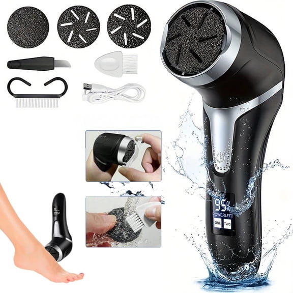 Electric Callus Remover For Feet With Dander Vacuum Cleaner, Rechargeable Foot Callus Remover Pedicure Tools , Foot Care Kit Dead Skin Remover With 3 Heads & 2 Speed, LCD Display,Black