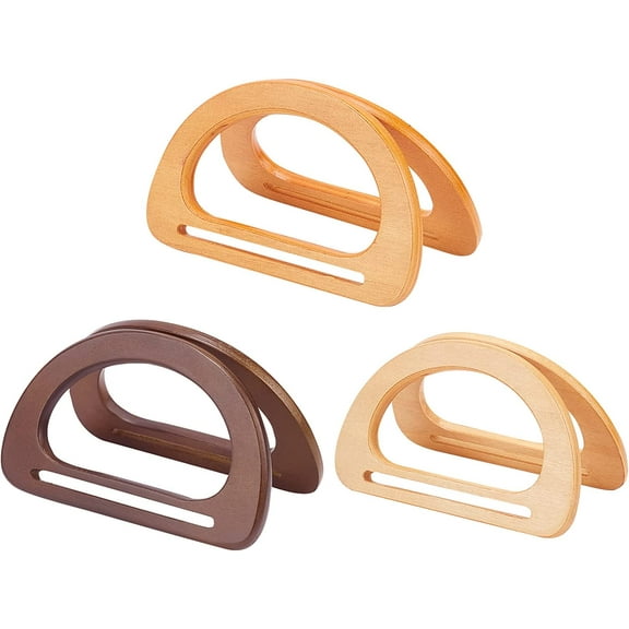 6pcs Wood Purse Handle 3 Color Decorative Bag Handle Replacement D Shape Bag Handle Handmade Purse Handle Tool for Straws Beach Bags Canvas Handbags Making 5.9 inch DIY